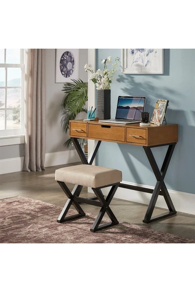 Hitit Dekorasyon Azure Siyah Metal Kahve Makyaj Masası & Tabure - 4