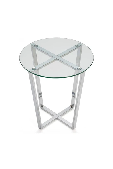 Hitit Dekorasyon Lenny Yan Sehpa Paslanmaz Metal Ayak Şeffaf Cam Tabla - Resim 3