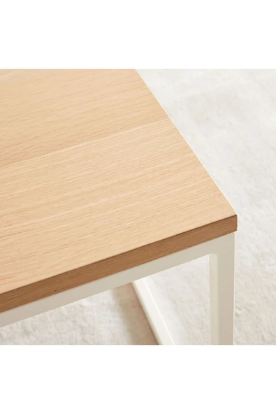 Hitit Dekorasyon Stream Metal Orta Sehpa Beyaz Ayak Meşe Tabla - 4