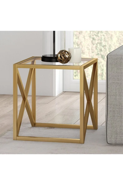 Hitit Dekorasyon Etta Gold Metal Cam Yan Sehpa - 2