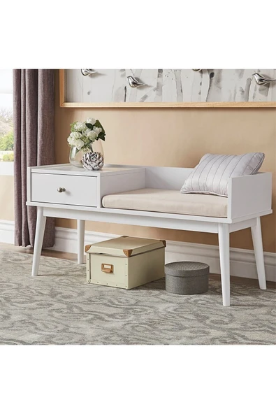 Hitit Dekorasyon Skyler Beyaz Ahşap Benç - 2
