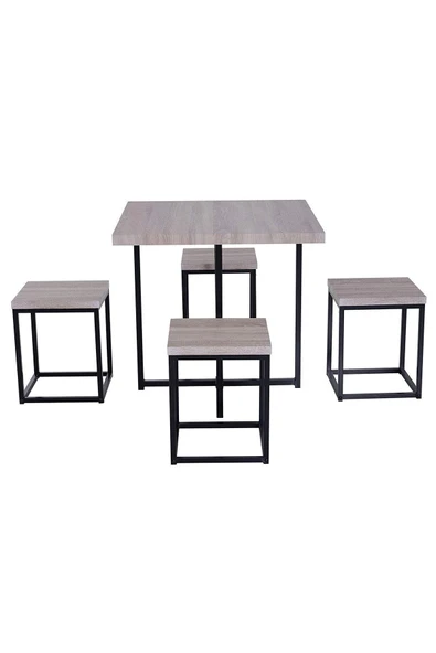 Hitit Dekorasyon Agloc Siyah Metal Ahşap Yemek Masası Seti - 2