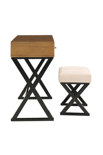 Hitit Dekorasyon Azure Siyah Metal Kahve Makyaj Masası & Tabure - 7