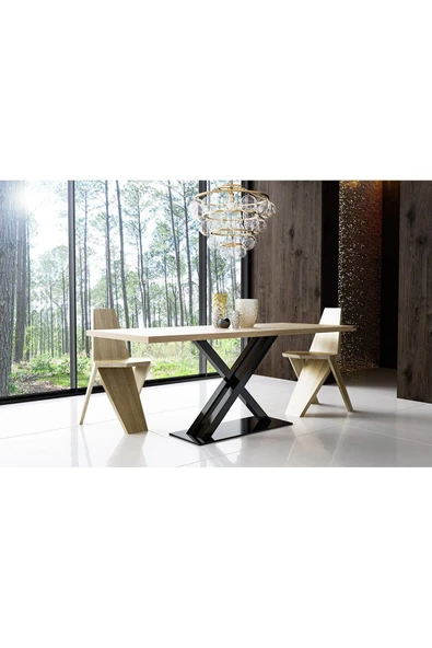 Hitit Dekorasyon Stol Siyah Metal Ahşap Yemek Masası - 2