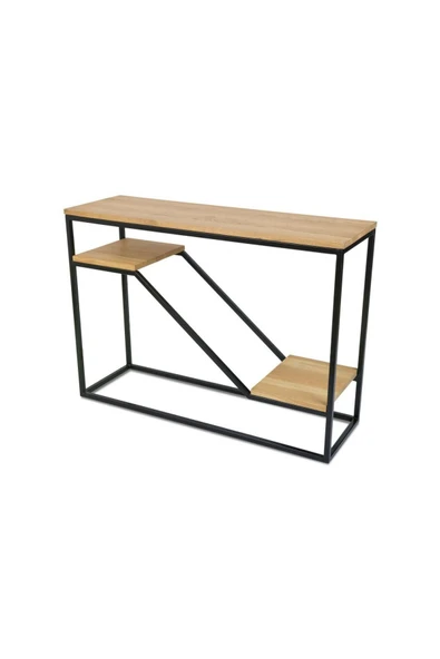 Hitit Dekorasyon Affan Siyah Metal Ahşap Dresuar Konsol Meşe