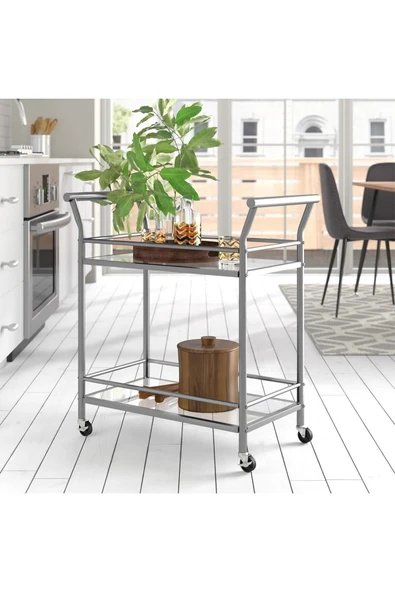 Hitit Dekorasyon Robin Gri Metal&cam Servis Arabası - 2