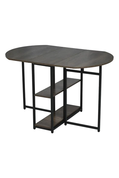 Hitit Dekorasyon Nona Siyah Metal Kahverengi Katlanır Yemek Masası