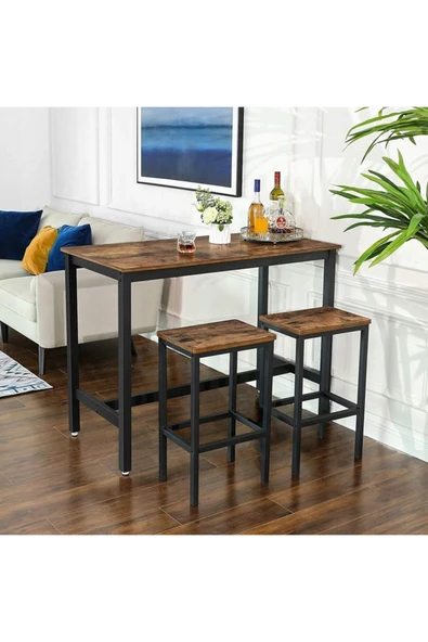 Hitit Dekorasyon Baro Siyah Metal Ahşap Yemek Masası Seti - 4