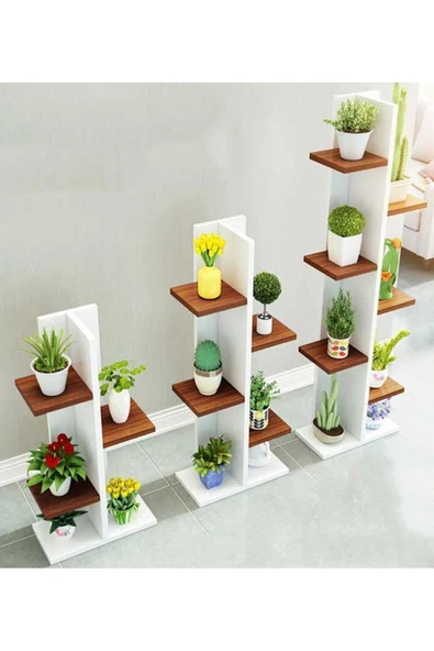 Hitit Dekorasyon Zara Ahşap 3'lü Saksılık&çiçeklik - 3