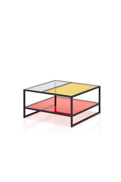 Hitit Dekorasyon Denver Siyah Metal Cam Orta Sehpa - Resim 4