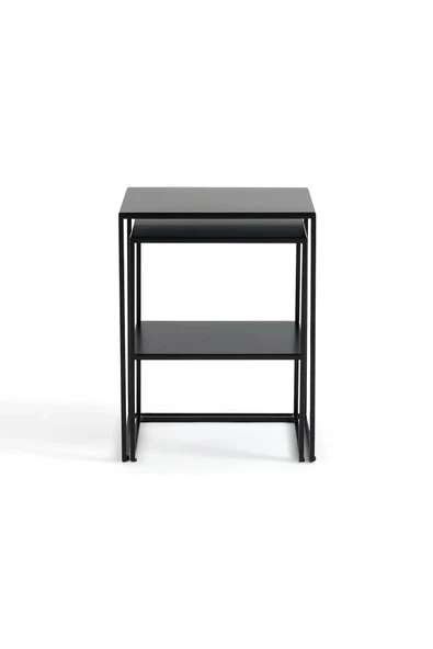 Hitit Dekorasyon Hiba Siyah Metal İkili Zigon Sehpa - Resim 4