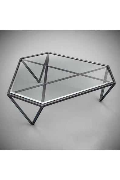 Hitit Dekorasyon Tri Siyah Metal Cam Orta Kahve Sehpası - Resim 2