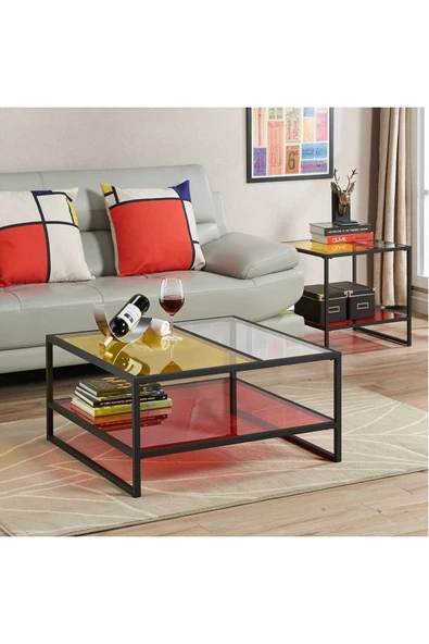 Hitit Dekorasyon Denver Siyah Metal Cam Orta Sehpa ürün görseli 1