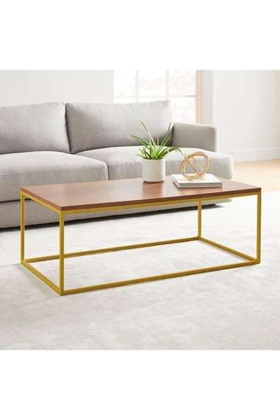 Hitit Dekorasyon Stream Metal Orta Sehpa Sarı Ayak Ceviz Tabla ürün görseli 1