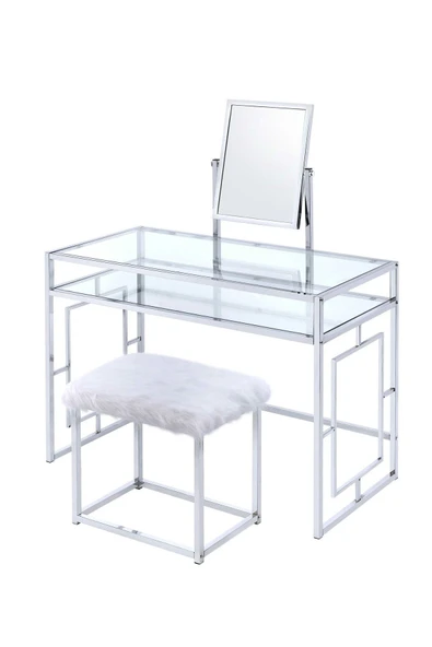 Hitit Dekorasyon Abigail Paslanmaz Metal Makyaj Masası & Tabure - 3