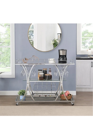 Hitit Dekorasyon Zaira Paslanmaz Metal&cam Servis Arabası - 2
