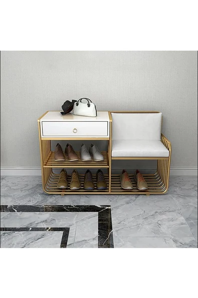 Hitit Dekorasyon Loren Gold Metal Benç Ayakkabılık - 2