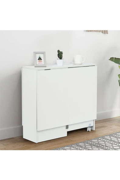 Hitit Dekorasyon Silvia Beyaz Ahşap Katlanır Yemek Masası - 5