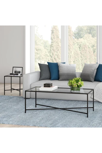 Hitit Dekorasyon Ell Siyah Metal Cam Yan Sehpa - Resim 3