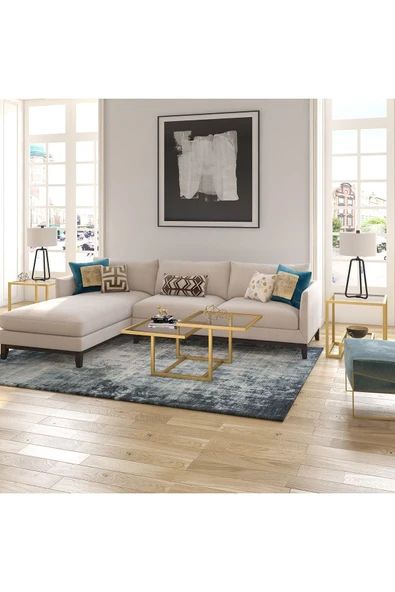 Hitit Dekorasyon Chic Gold Metal Cam Orta Sehpa - Resim 2