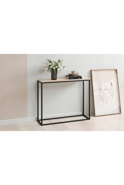 Hitit Dekorasyon Dab Siyah Metal Ahşap Dresuar Konsol Somono Meşe