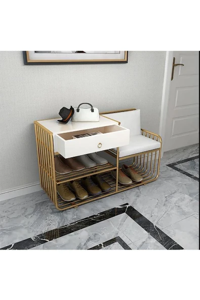 Hitit Dekorasyon Loren Gold Metal Benç Ayakkabılık - 4