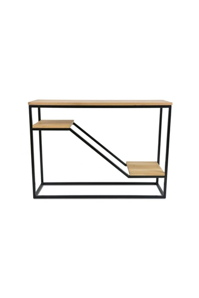 Hitit Dekorasyon Affan Siyah Metal Ahşap Dresuar Konsol Meşe - 3