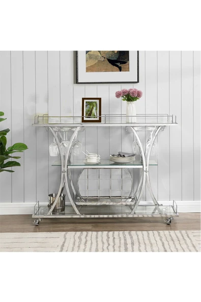 Hitit Dekorasyon Zaira Paslanmaz Metal&cam Servis Arabası - 5