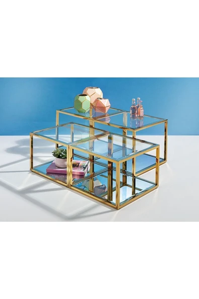 Hitit Dekorasyon Janet Gold Metal Dörtlü Orta Sehpa - 2