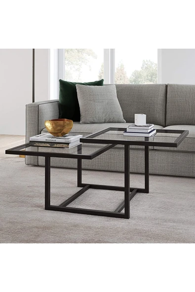 Hitit Dekorasyon Chic Siyah Metal Cam Orta Sehpa ürün görseli 1