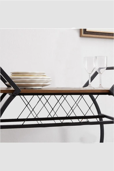 Hitit Dekorasyon Chaya Siyah Metal&ahşap Servis Arabası - 4