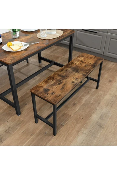 Hitit Dekorasyon Baro Siyah Metal Ahşap Bench 2 Adet - 7