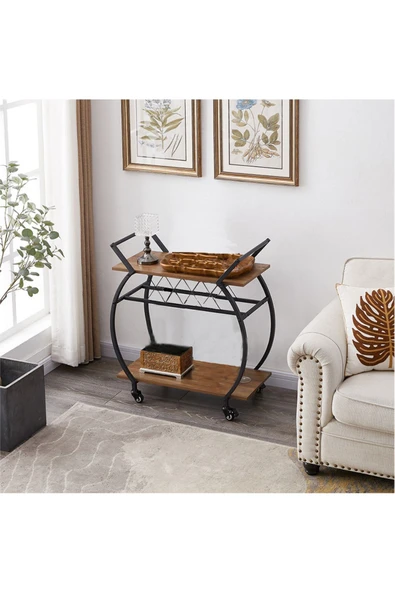 Hitit Dekorasyon Chaya Siyah Metal&ahşap Servis Arabası