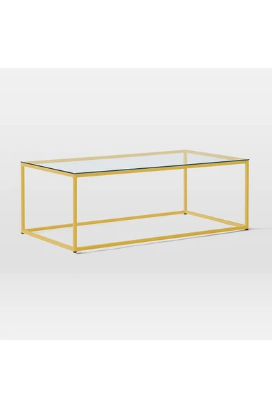 Hitit Dekorasyon Stream Metal Orta Sehpa Sarı Ayak Şeffaf Cam - 2