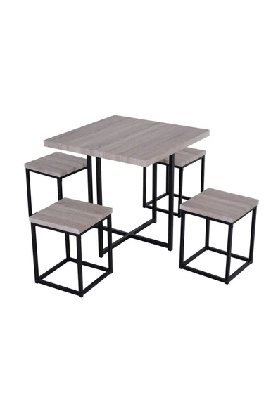 Hitit Dekorasyon Agloc Siyah Metal Ahşap Yemek Masası Seti