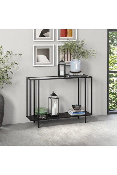 Hitit Dekorasyon Adeline Siyah Metal Cam Kahve Ahşap Dresuar - Resim 5