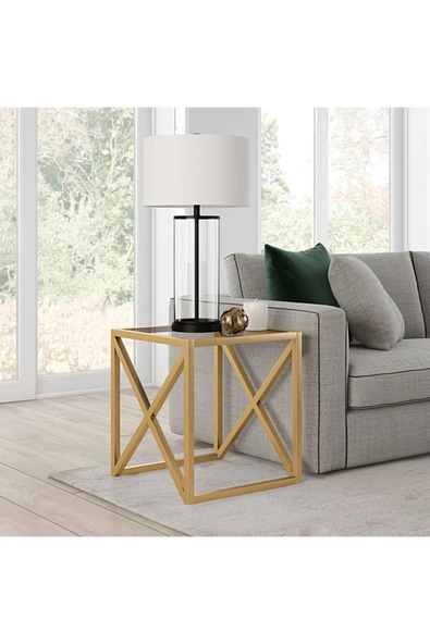 Hitit Dekorasyon Etta Gold Metal Cam Yan Sehpa