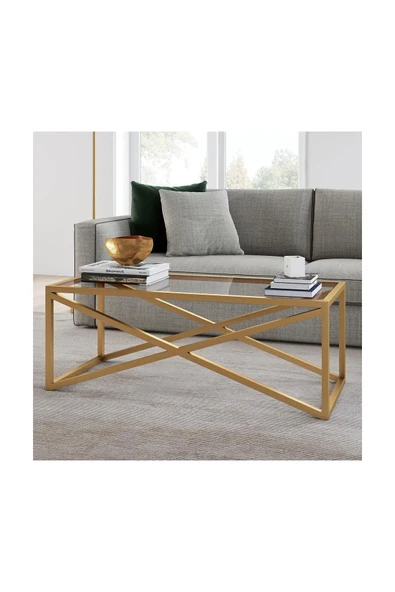 Hitit Dekorasyon Do Gold Metal Cam Orta Sehpa - Resim 3