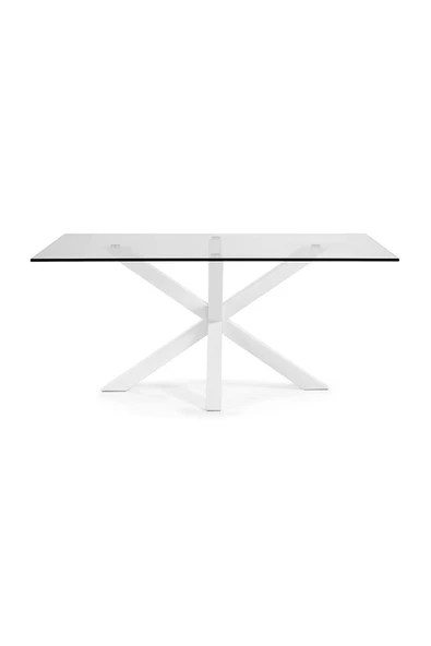 Hitit Dekorasyon Sias Metal Cam Yemek Masası Beyaz Ayak Şeffaf Cam Tabla - 2