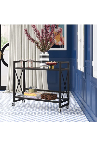 Hitit Dekorasyon Maya Siyah Metal Servis Arabası - 2