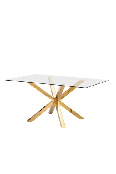 Hitit Dekorasyon Erika Gold Metal & Cam Dikdörtgen Yemek Masası