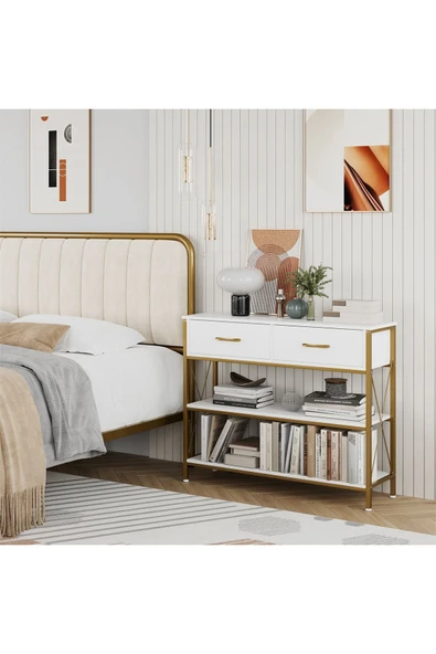 Hitit Dekorasyon Jennifer Gold Metal Beyaz Dresuar - Resim 4