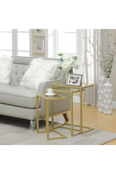 Hitit Dekorasyon Bruc Gold Metal 3'lü Zigon Sehpa - Resim 3