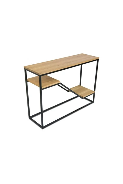 Hitit Dekorasyon Affan Siyah Metal Ahşap Dresuar Konsol Meşe - 2