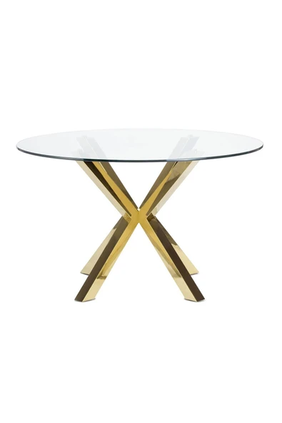 Hitit Dekorasyon Erika Gold Metal & Cam Yuvarlak Yemek Masası