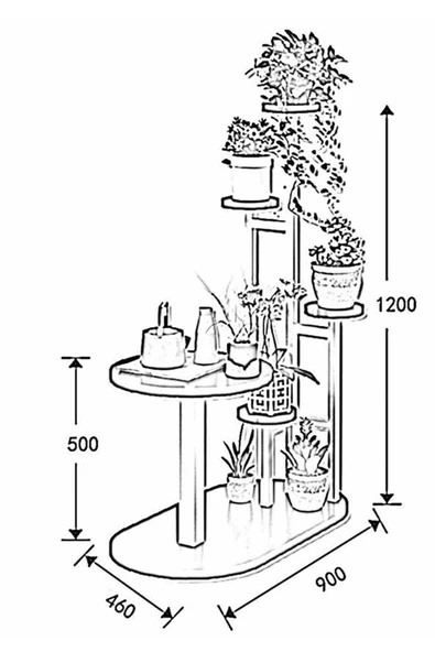 Hitit Dekorasyon Cindy Metal / Ahşap Yan Sehpa Saksılık Çiçeklik - 3