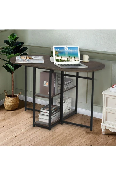 Hitit Dekorasyon Nona Siyah Metal Kahverengi Katlanır Yemek Masası - 3