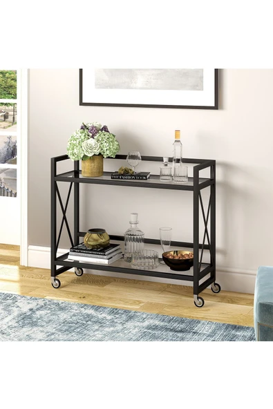 Hitit Dekorasyon Maya Siyah Metal Servis Arabası - 3