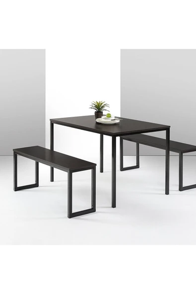 Hitit Dekorasyon Blody Siyah Metal Ahşap Yemek Masası Takımı