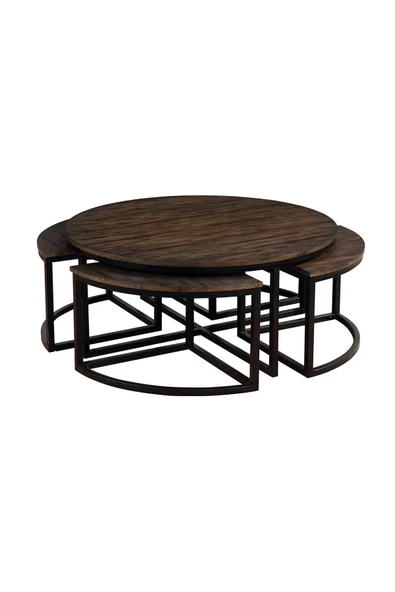 Hitit Dekorasyon Arcadia Siyah Metal Ahşap 5'li Orta Sehpa